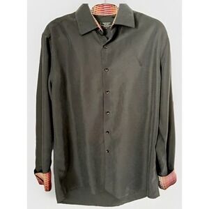 HARD ROCK BLACK LABEL MENS BUTTON DOWN LONG SLEEVE Black SHIRT S Med Flip Cuffs
